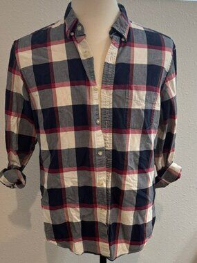 J. Crew Men's Casual Plaid Shirt in Navy, Red, and White